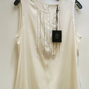Peserico Silk Cream Rhinestone Sleeveless Blouse PARTY TANK with tags